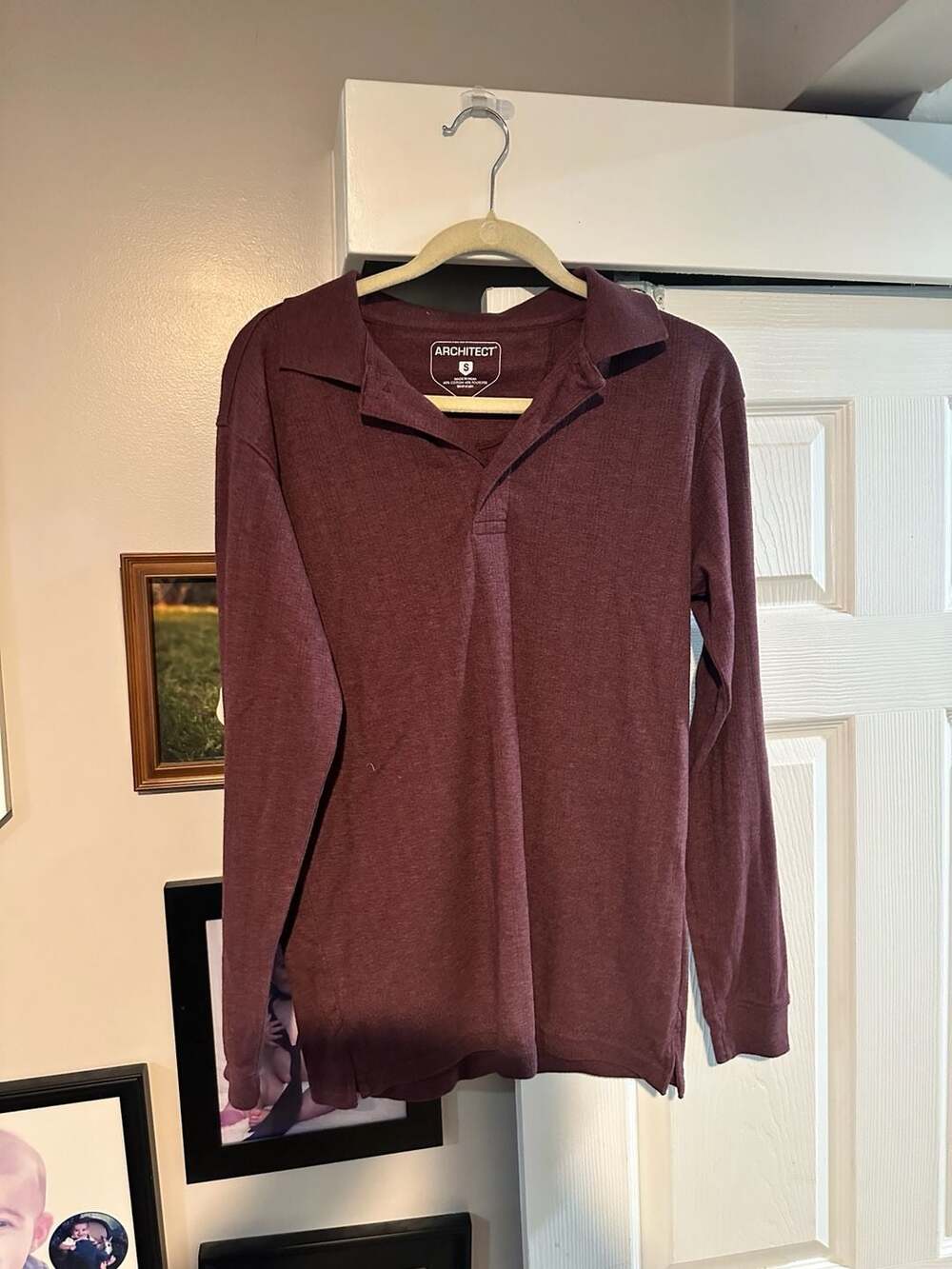Architect Mens Long Sleeve Polo Shirt Burgundy